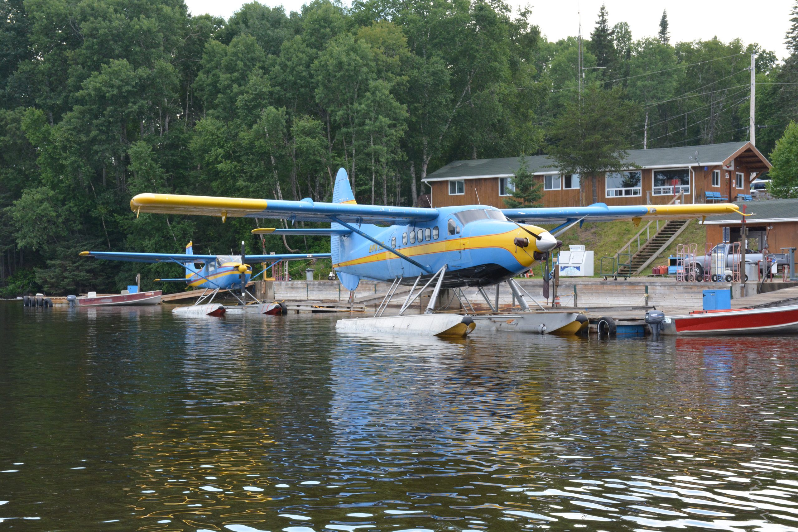 Float plane tied to a dock.