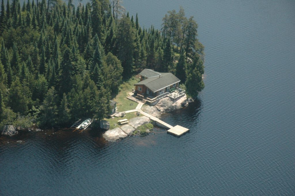 An aerial photo of Little Missinabie camp.