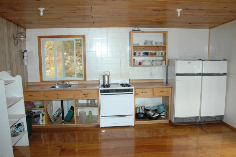 A photo of the kitchen inside the cabin at Pichogan camp.